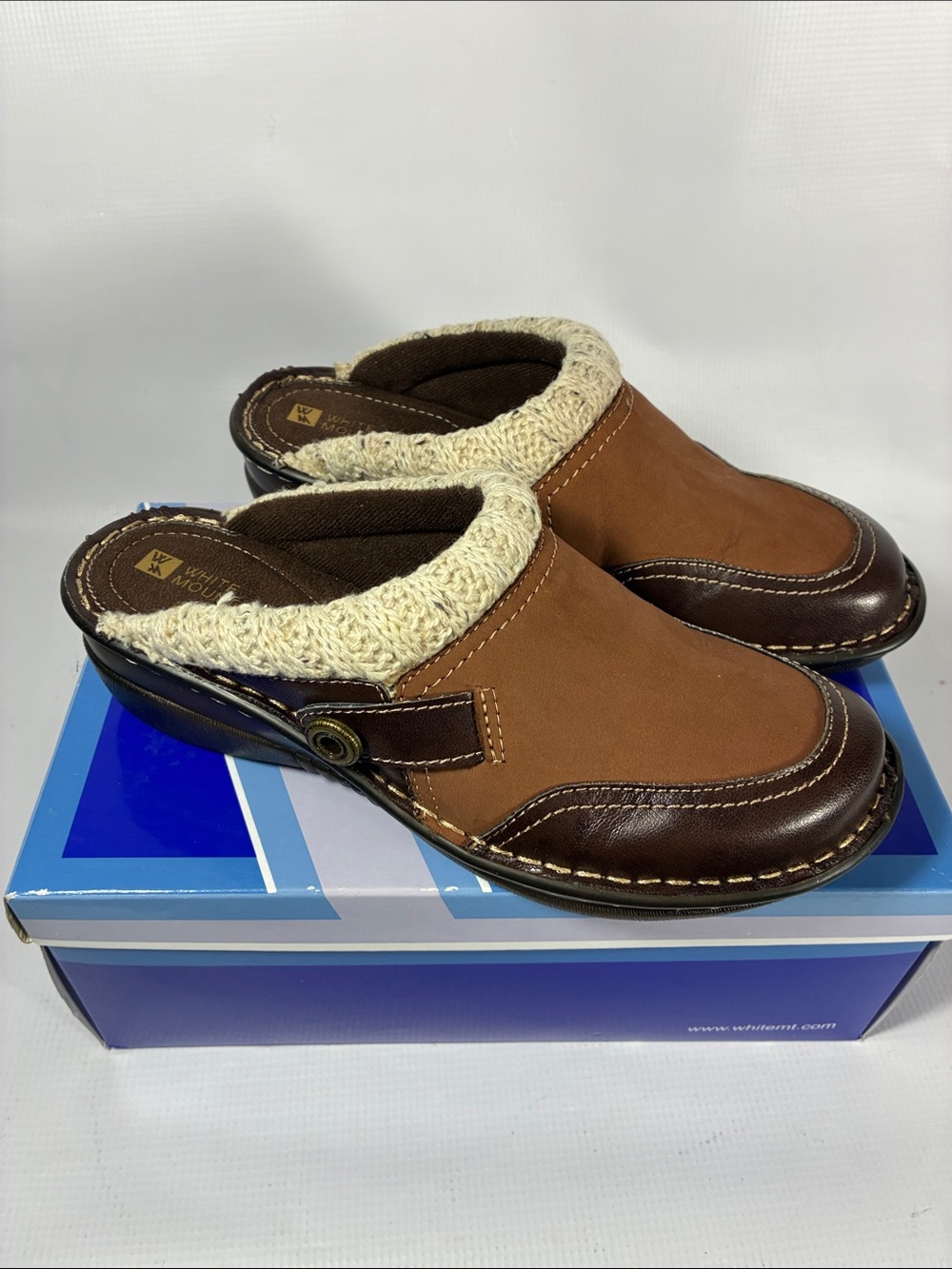 White Mountain Brown and Tan Slip-On Clog Mules